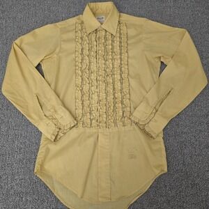 VTG Delton NY Mens Ruffle Tuxedo Shirt Yellow Permanent Press 14-32 60s